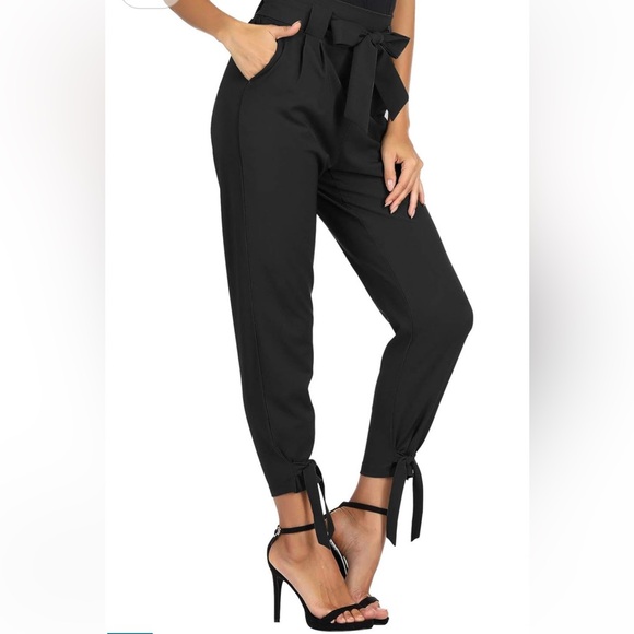 Grace Karin Pants - Grace Karin Black pants with tie belt and tie details on the bottom.